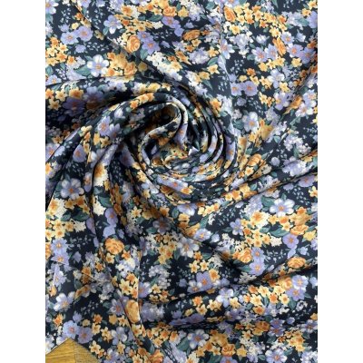 画像6: 生地：ダブル幅ポリエステル100％花柄プリント（紺／ラベンダー）