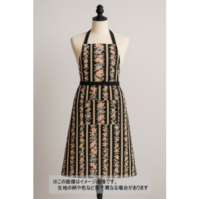 画像1: 生地：綿100％花・ストライプ柄プリントシーチング（黒地）