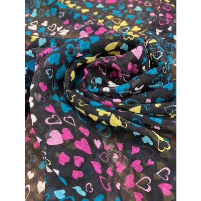 画像6: 生地：ハート柄ポリ楊柳（黒／カラフル）