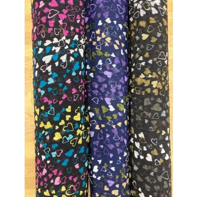 画像8: 生地：ハート柄ポリ楊柳（黒／カラフル）