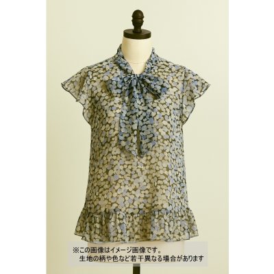 画像1: 生地：ポリエステル楊柳プリント（ブルー系）