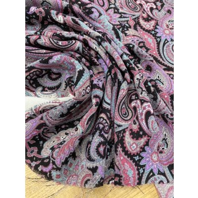 画像7: 生地：ペイズリー柄プリントトリアセテートポリ（黒／エンジ）