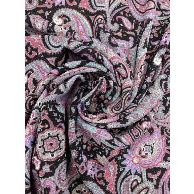 画像8: 生地：ペイズリー柄プリントトリアセテートポリ（黒／エンジ）