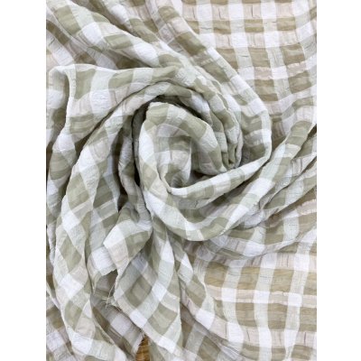 画像6: 生地：チェック柄ポリエステルレーヨン綿リップル加工（薄いベージュ）