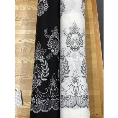 画像9: 生地:片耳スカラップ 刺しゅう風プリント綿(白/黒)