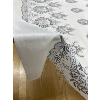 画像5: 生地:片耳スカラップ 刺しゅう風プリント綿(白/黒)