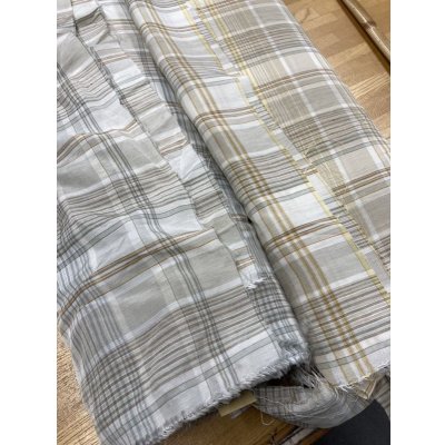 画像8: 生地：イタリー製チェック柄ポリエステル麻（薄グレー／オレンジ／緑）