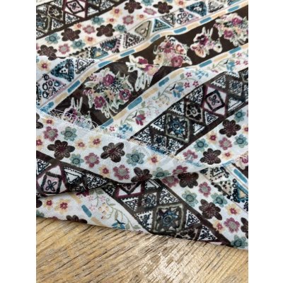 画像4: 生地：花柄ボーダー模様ポリエステルプリント（べージュ／茶）