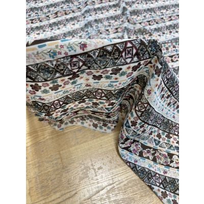 画像6: 生地：花柄ボーダー模様ポリエステルプリント（べージュ／茶）