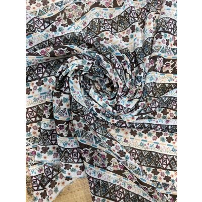 画像7: 生地：花柄ボーダー模様ポリエステルプリント（べージュ／茶）