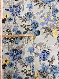 生地：ポリエステル花柄プリントストライプ（水色／ブルー）