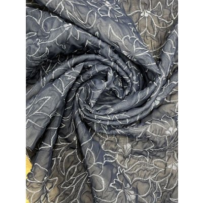 画像7: 生地：ポリ100％ふくれ加工花柄接結プリント（紺／白）