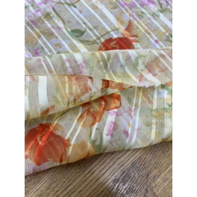 画像4: 生地：花柄サテンストライプ楊柳ポリエステル（黄色／赤）