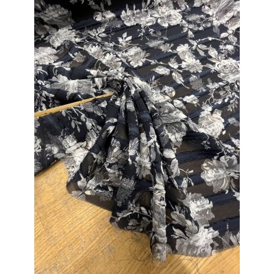 画像5: 生地：ボーダーカットドビー花柄プリント（紺／白）