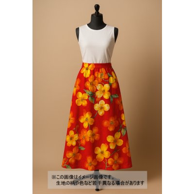 画像1: 生地：綿100％BIGフラワー柄プリント（赤）