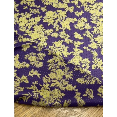 画像3: 生地：ポリストレッチサテンジャガード織り花柄（青紫／黄色）