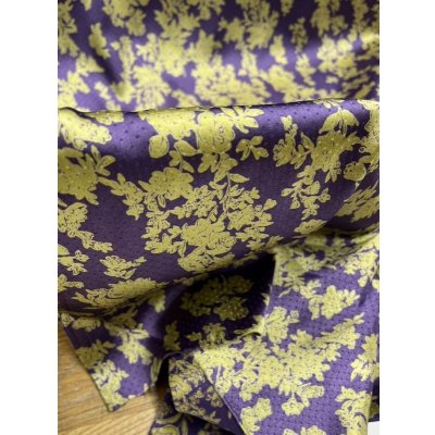 画像5: 生地：ポリストレッチサテンジャガード織り花柄（青紫／黄色）