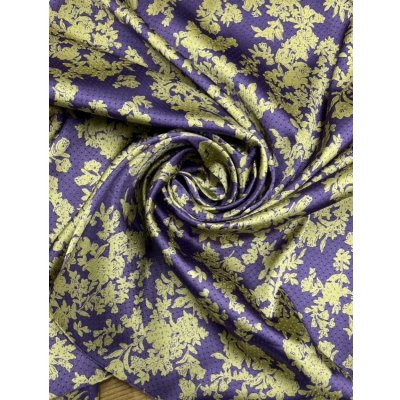 画像6: 生地：ポリストレッチサテンジャガード織り花柄（青紫／黄色）