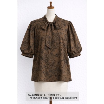 画像1: 生地：ジーナ糸ポリエステルデシン花柄（茶／黒）