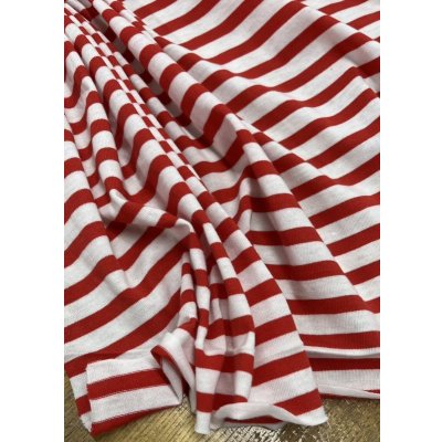 画像4: 生地：綿100％ボーダー柄天竺ニット（オフ／赤）