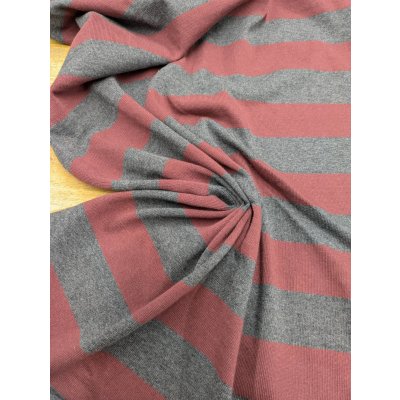 画像7: 生地：綿100％厚手太ボーダー柄天竺ニット（エンジ／グレー）