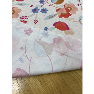 画像3: 生地:綿100%レトロフラワー柄プリント(生成/赤)