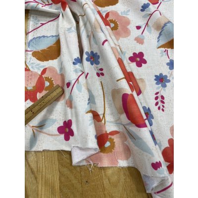 画像5: 生地:綿100%レトロフラワー柄プリント(生成/赤)