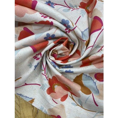 画像6: 生地:綿100%レトロフラワー柄プリント(生成/赤)