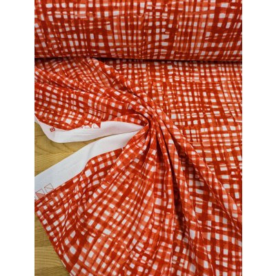 画像5: 生地：手書き風チェック柄ポリプリント（白／朱赤）