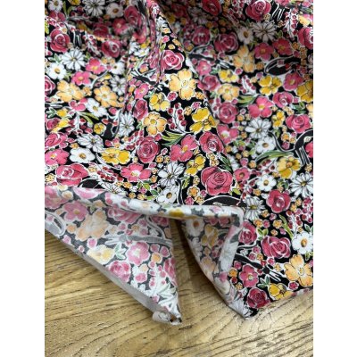 画像5: 生地：手書き風の花柄プリント（黒地／ピンク系）