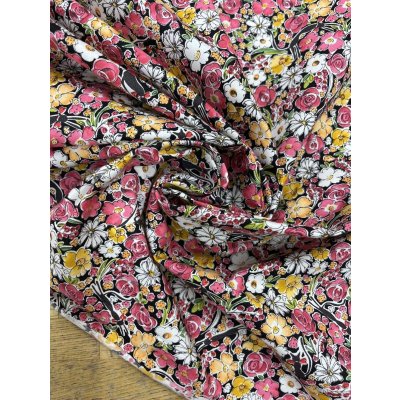 画像6: 生地：手書き風の花柄プリント（黒地／ピンク系）