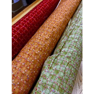 画像6: 生地：綿100％小花柄・格子・ガーデン柄プリント（オレンジ）