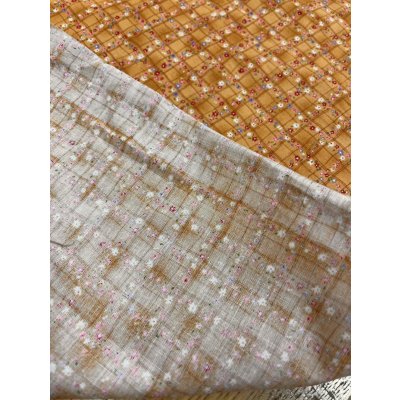 画像3: 生地：綿100％小花柄・格子・ガーデン柄プリント（オレンジ）