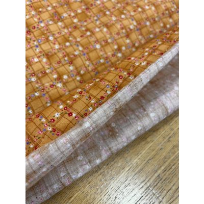 画像4: 生地：綿100％小花柄・格子・ガーデン柄プリント（オレンジ）