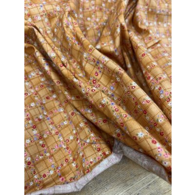 画像5: 生地：綿100％小花柄・格子・ガーデン柄プリント（オレンジ）