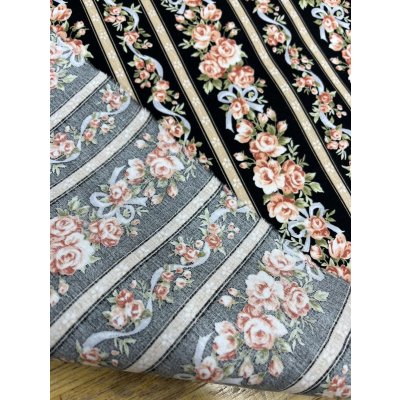 画像4: 生地：綿100％花・ストライプ柄プリントシーチング（黒地）