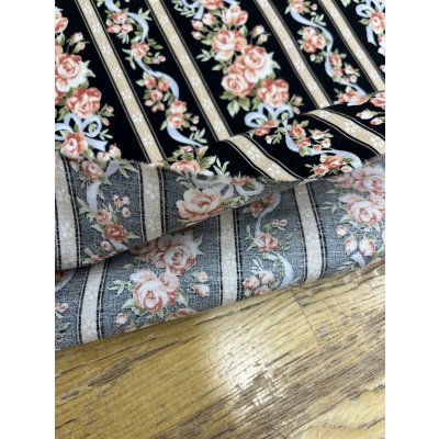 画像5: 生地：綿100％花・ストライプ柄プリントシーチング（黒地）