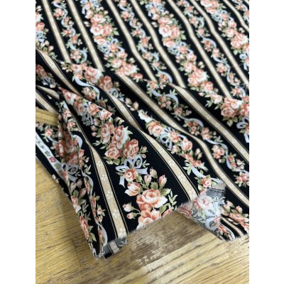 画像6: 生地：綿100％花・ストライプ柄プリントシーチング（黒地）