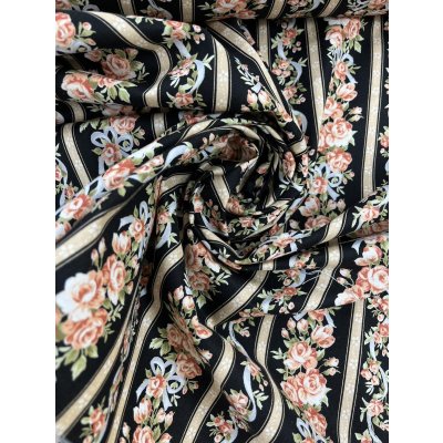 画像7: 生地：綿100％花・ストライプ柄プリントシーチング（黒地）