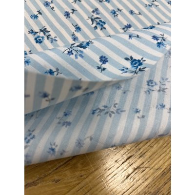 画像4: 生地：綿100％ 花柄ストライププリント（水色）