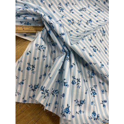 画像5: 生地：綿100％ 花柄ストライププリント（水色）