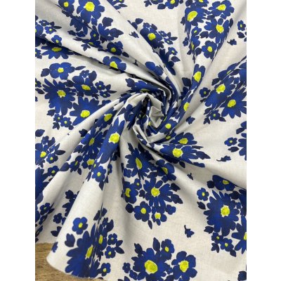 画像7: 生地：綿100％ 花柄プリント生地（白／青）
