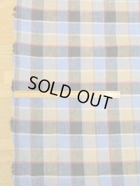 生地：麻100％ チェック柄（ブルー／ベージュ／レッド）