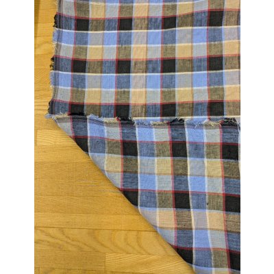 画像3: 生地：麻100％ チェック柄（ブルー／ベージュ／レッド）