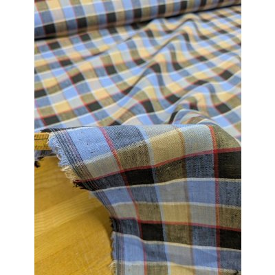 画像4: 生地：麻100％ チェック柄（ブルー／ベージュ／レッド）