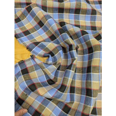 画像5: 生地：麻100％ チェック柄（ブルー／ベージュ／レッド）