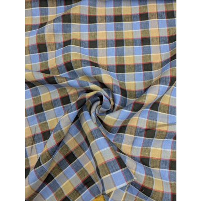 画像6: 生地：麻100％ チェック柄（ブルー／ベージュ／レッド）