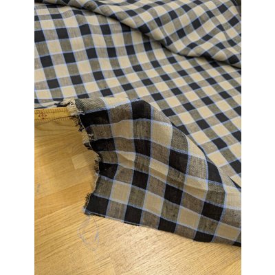 画像4: 生地：麻100％ チェック柄（黒／ベージュ／水色）