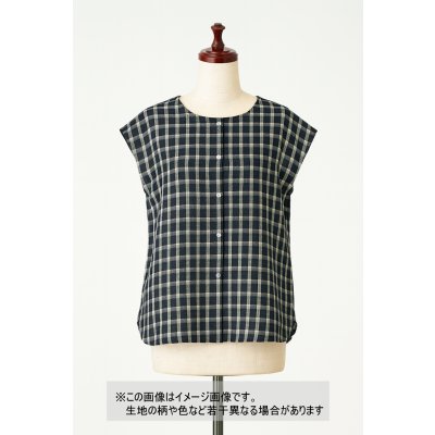 画像1: 生地：麻100％ チェック柄（深緑／白）