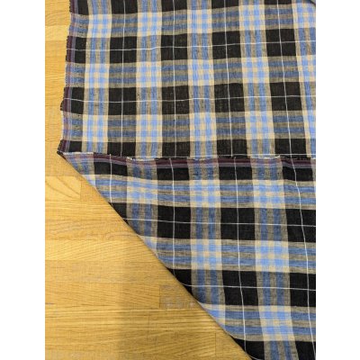 画像3: 生地：麻100％ チェック柄（黒／ベージュ／青）